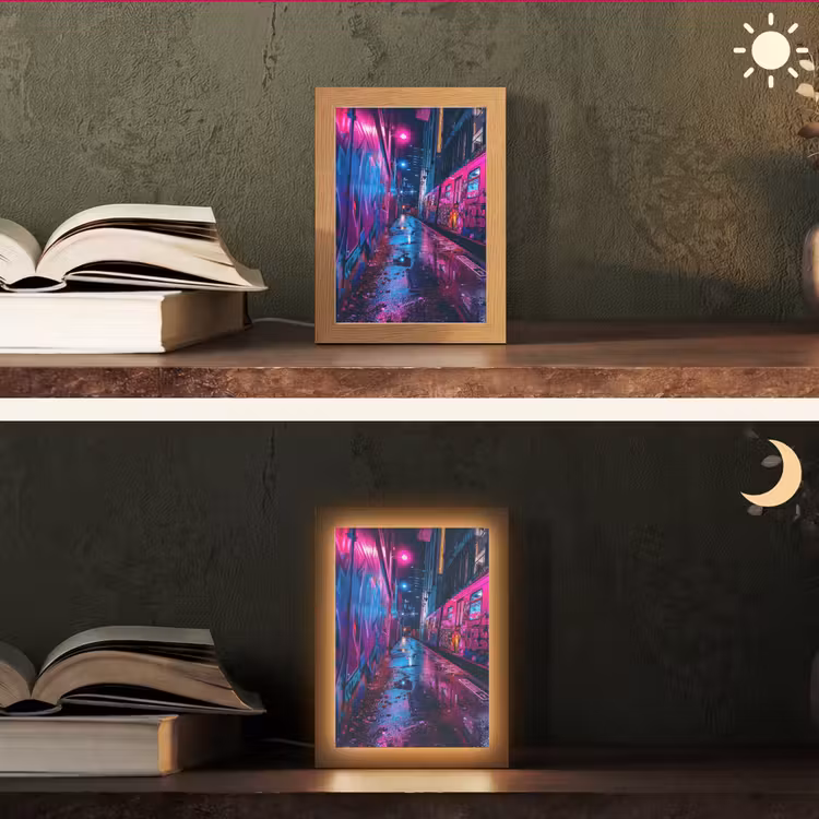 Stad - Neon - Nacht - Roze - Graffiti Light Box met kabel (Tafellamp) klein -sfeer3