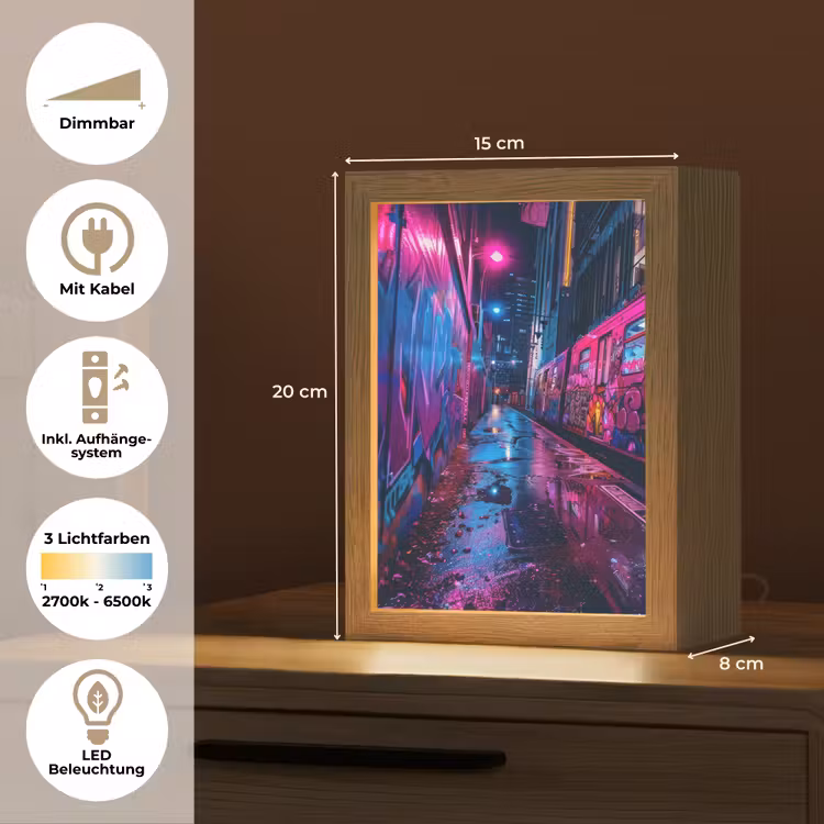 Stad - Neon - Nacht - Roze - Graffiti Light Box met kabel (Tafellamp) klein -USP_DE