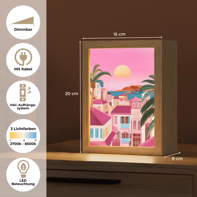 Stad - Roze - Palmbomen Light Box met kabel (Tafellamp) klein -USP_DE