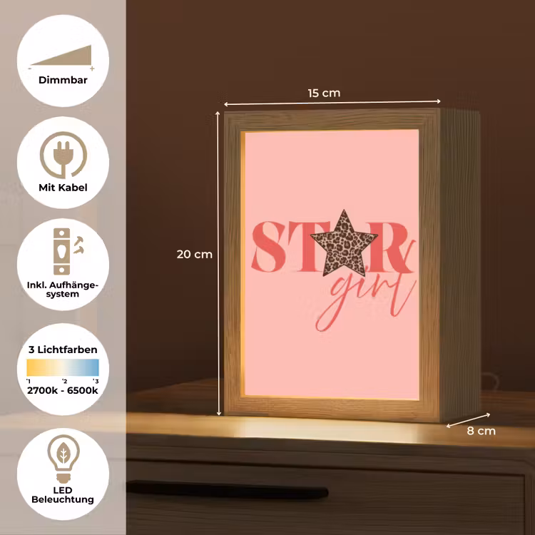 Star girl - Roze - Panter - Ster Light Box met kabel (Tafellamp) klein -USP_DE