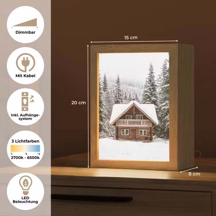 Huis - Bos - Winter - Natuur - Sneeuw Light Box met kabel (Tafellamp) klein -USP_DE