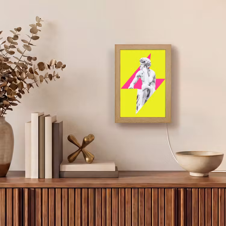 Beeld - Man - Bliksemschicht - Geel Light Box met kabel (Tafellamp) klein -sfeer2