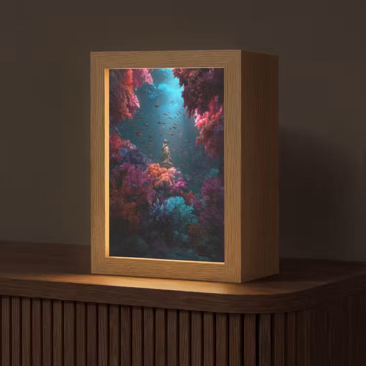 Standbeeld - Zeebodem - Koraal - Kleurrijk Light Box met kabel (Tafellamp) klein -z3d_website
