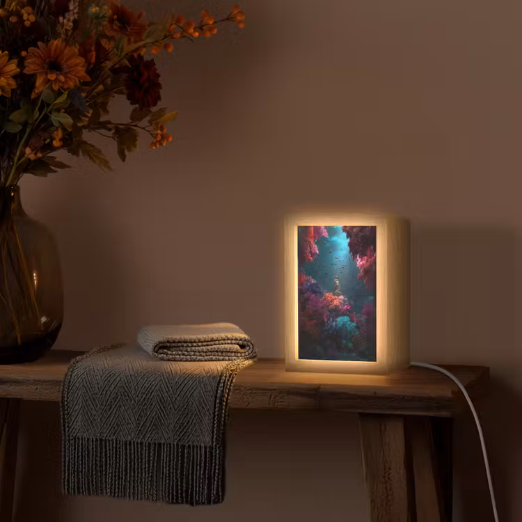 Standbeeld - Zeebodem - Koraal - Kleurrijk Light Box met kabel (Tafellamp) klein -sfeer4
