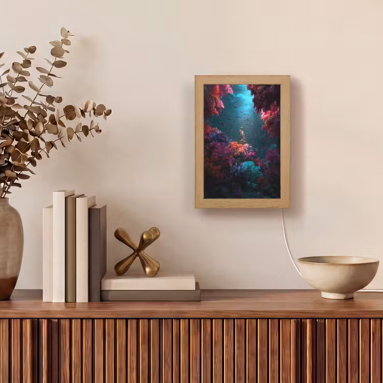Standbeeld - Zeebodem - Koraal - Kleurrijk Light Box met kabel (Tafellamp) klein -sfeer2