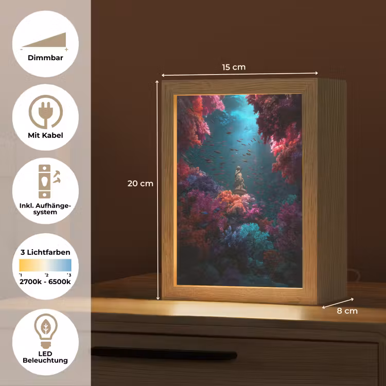 Standbeeld - Zeebodem - Koraal - Kleurrijk Light Box met kabel (Tafellamp) klein -USP_DE