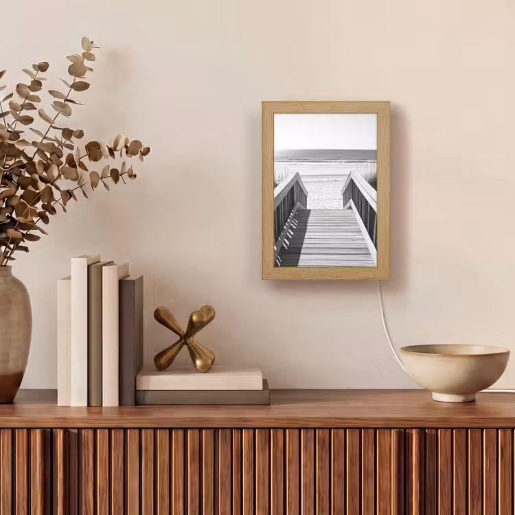 Loopbrug - Hout - Strand - Zee Light Box met kabel (Tafellamp) klein -sfeer2