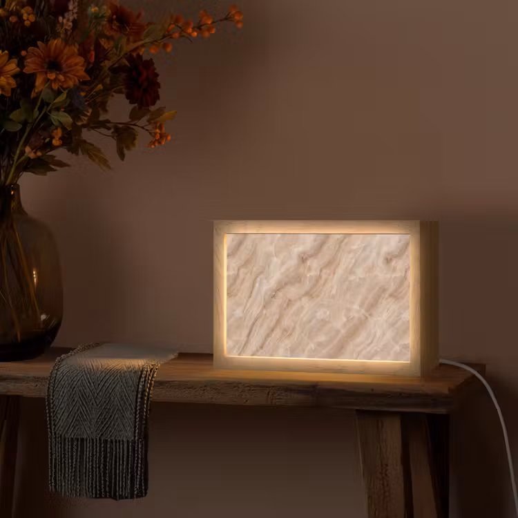 Steen - Ader - Natuur - Modern - Beige Light Box met kabel (Tafellamp) klein -sfeer4