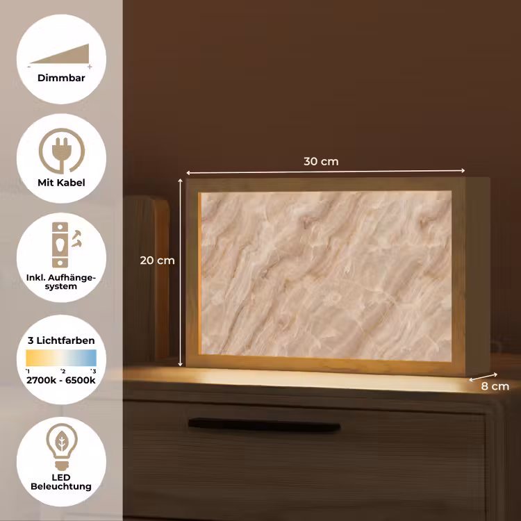 Steen - Ader - Natuur - Modern - Beige Light Box met kabel (Tafellamp) klein -USP_DE