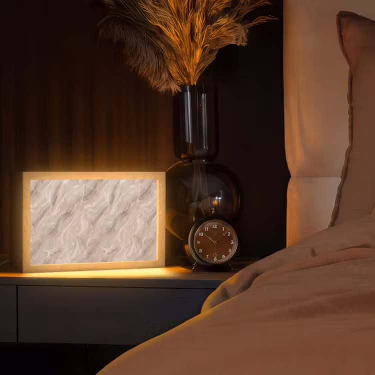 Steen - Golvend - Abstract - Beige Light Box met kabel (Tafellamp) klein -sfeer1