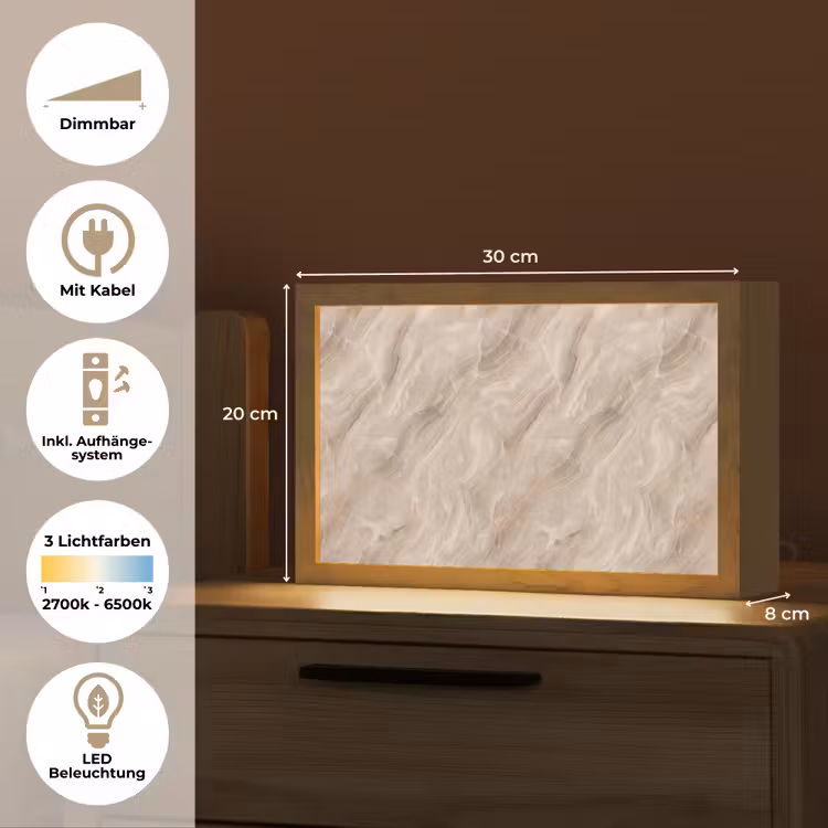 Steen - Golvend - Abstract - Beige Light Box met kabel (Tafellamp) klein -USP_DE