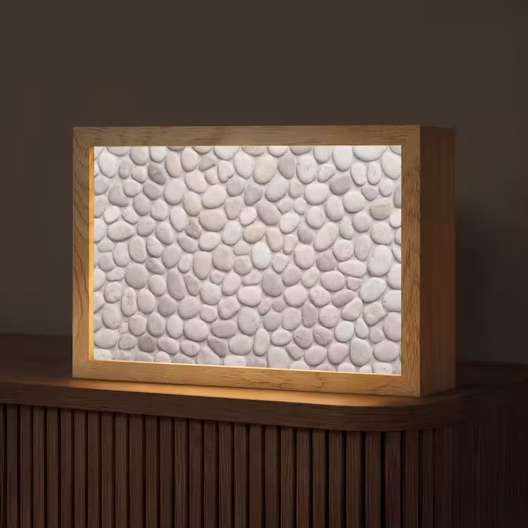 Steen - Kiezel - Natuur - Minimalistisch - Beige Light Box met kabel (Tafellamp) klein -z3d_website