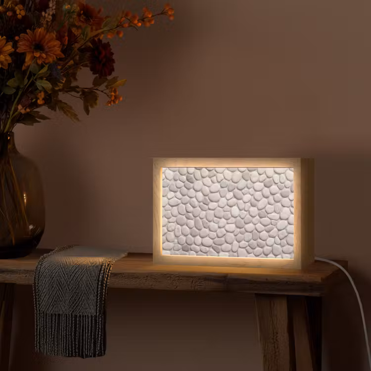 Steen - Kiezel - Natuur - Minimalistisch - Beige Light Box met kabel (Tafellamp) klein -sfeer4