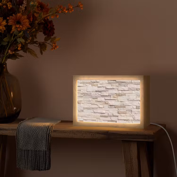 Steen - Muur - Textuur - Rustiek - Beige Light Box met kabel (Tafellamp) klein -sfeer4