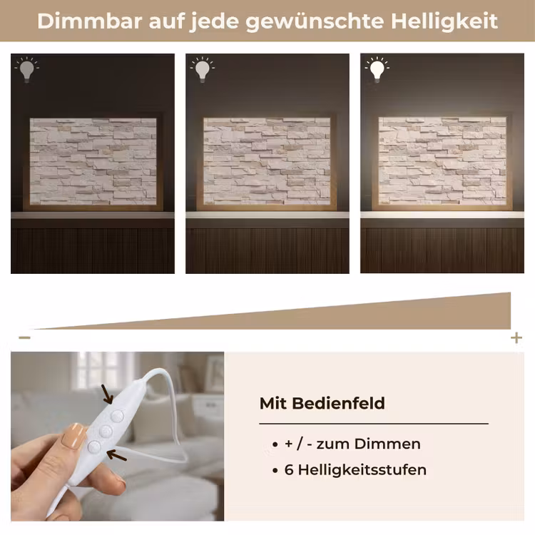 Steen - Muur - Textuur - Rustiek - Beige Light Box met kabel (Tafellamp) klein -USP_dimbaarDE