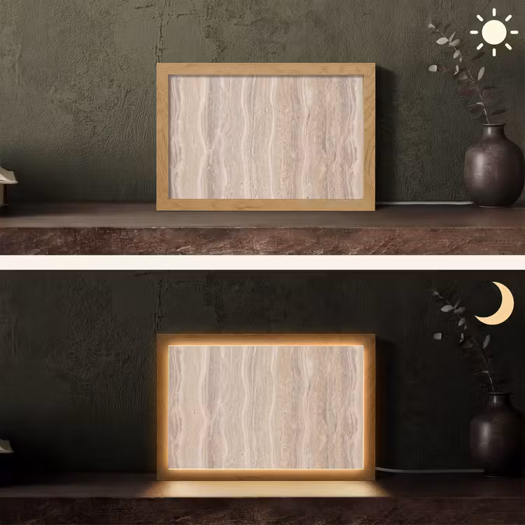 Steen - Patroon - Textuur - Natuurlijk - Beige Light Box met kabel (Tafellamp) klein -sfeer3