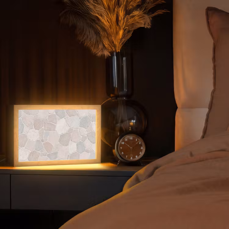 Steen - Patroon - Textuur - Beige Light Box met kabel (Tafellamp) klein -sfeer1