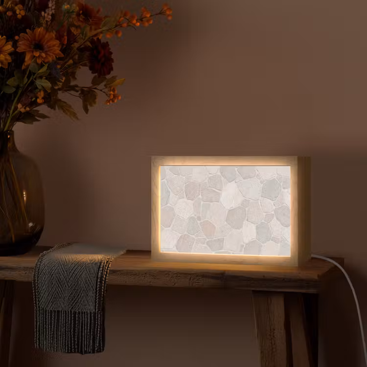 Steen - Patroon - Textuur - Beige Light Box met kabel (Tafellamp) klein -sfeer4