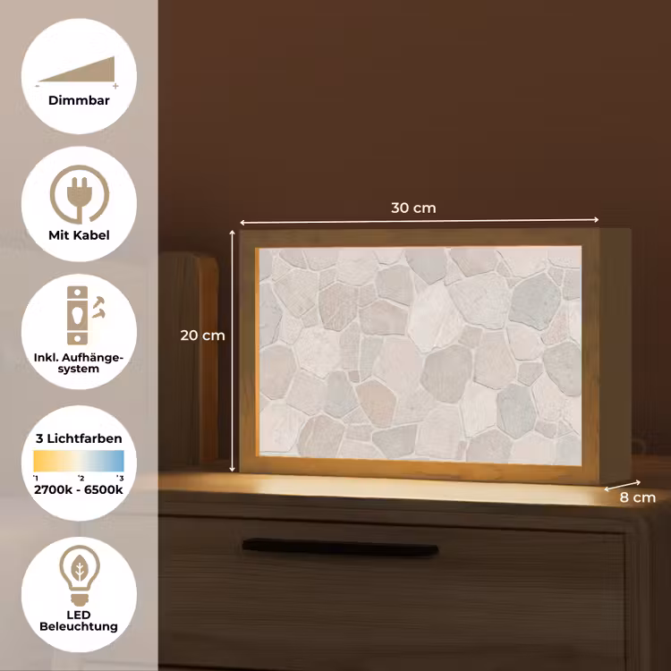 Steen - Patroon - Textuur - Beige Light Box met kabel (Tafellamp) klein -USP_DE