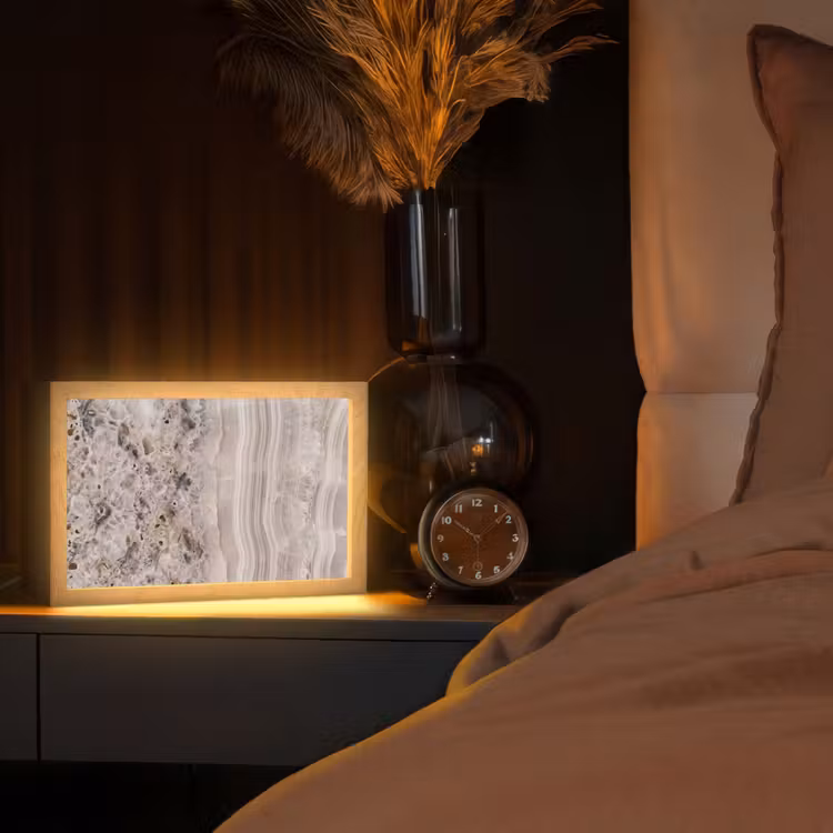 Steen - Textuur - Abstract - Beige - Wit Light Box met kabel (Tafellamp) klein -sfeer1