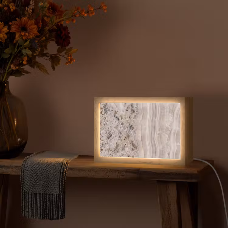 Steen - Textuur - Abstract - Beige - Wit Light Box met kabel (Tafellamp) klein -sfeer4