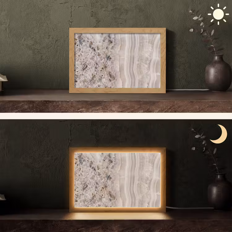 Steen - Textuur - Abstract - Beige - Wit Light Box met kabel (Tafellamp) klein -sfeer3