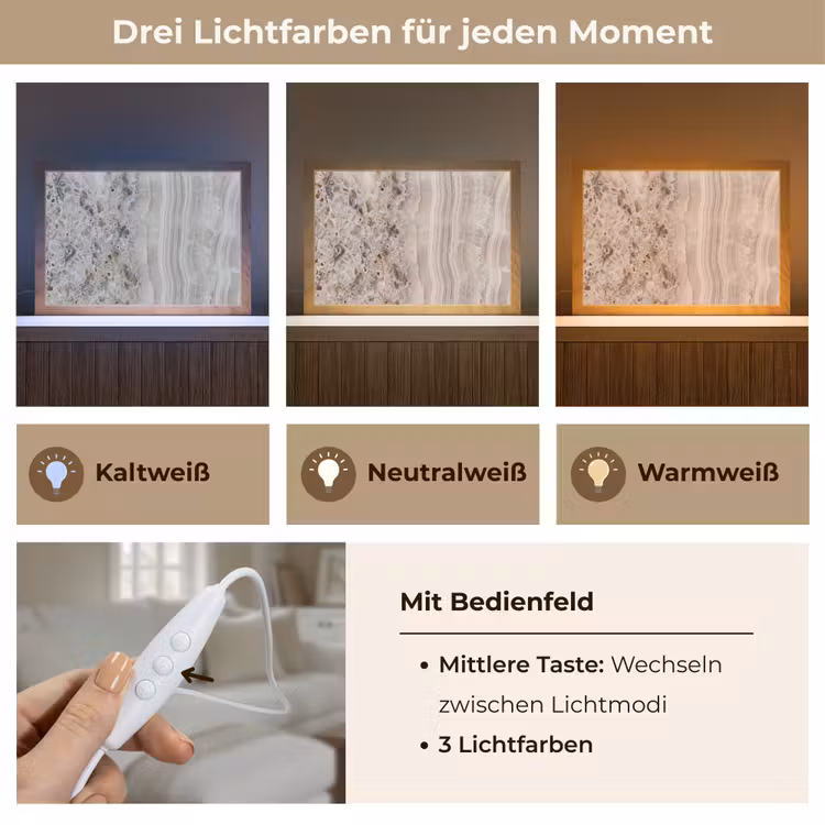 Steen - Textuur - Abstract - Beige - Wit Light Box met kabel (Tafellamp) klein -USP_lichtkleurDE