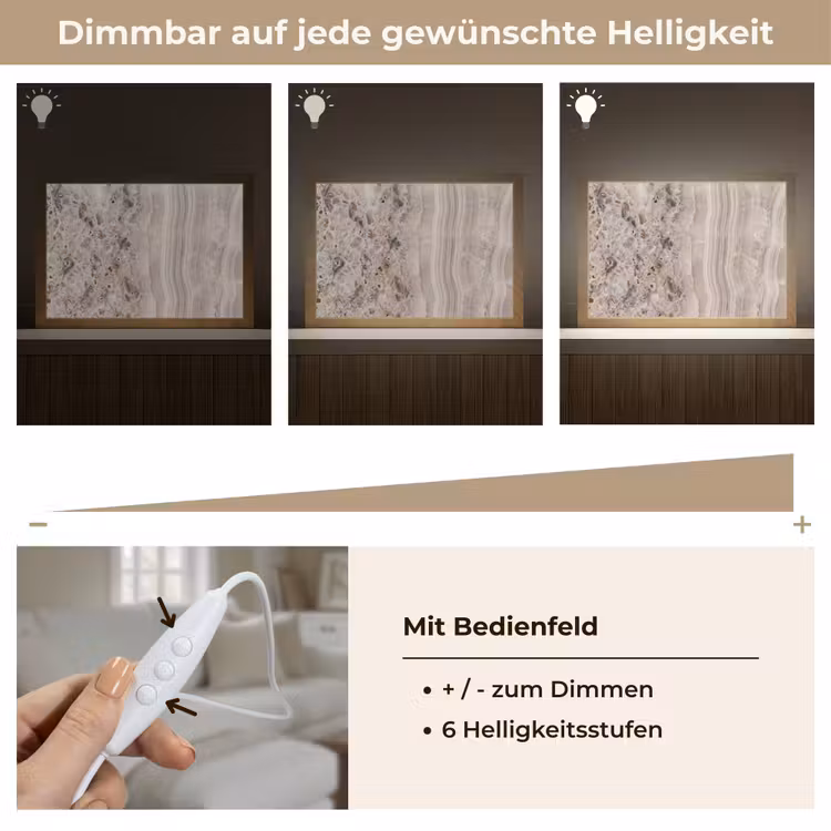 Steen - Textuur - Abstract - Beige - Wit Light Box met kabel (Tafellamp) klein -USP_dimbaarDE