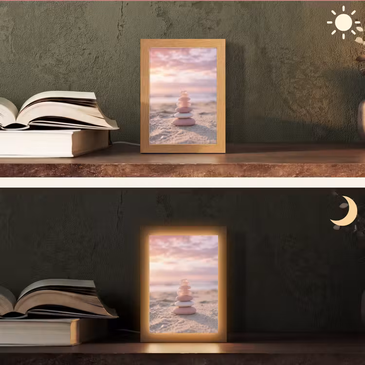 Stenen - Zand - Roze Light Box met kabel (Tafellamp) klein -sfeer3