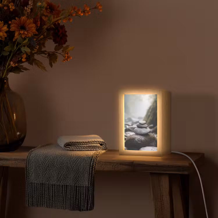 Stenen - Stapel - Natuur Light Box met kabel (Tafellamp) klein -sfeer4