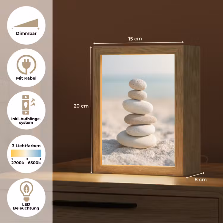 Stenen - Stapel - Zand - Zee Light Box met kabel (Tafellamp) klein -USP_DE