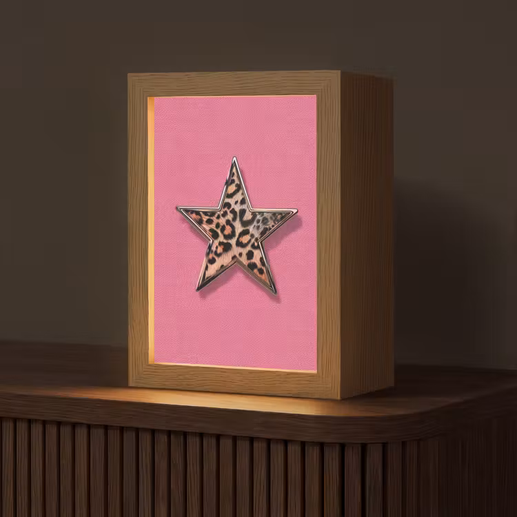 Ster - Luipaard - Print - Roze Light Box met kabel (Tafellamp) klein -z3d_website
