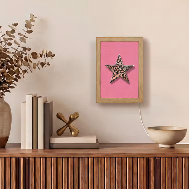 Ster - Luipaard - Print - Roze Light Box met kabel (Tafellamp) klein -sfeer2