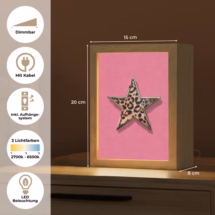 Ster - Luipaard - Print - Roze Light Box met kabel (Tafellamp) klein -USP_DE