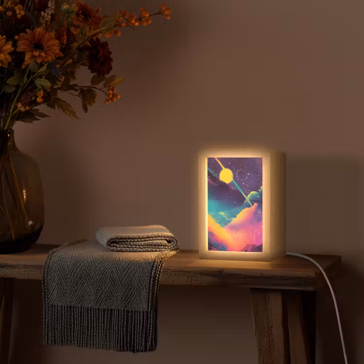 Sterren - Bergen - Kleurrijk Light Box met kabel (Tafellamp) klein -sfeer4