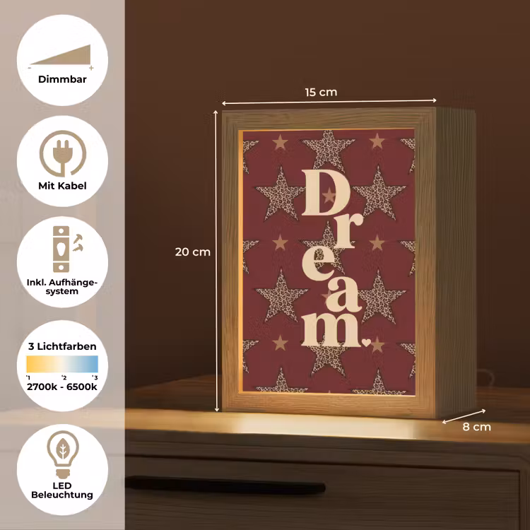 Sterren - Luipaardprint - Dream - Bordeaux Light Box met kabel (Tafellamp) klein -USP_DE