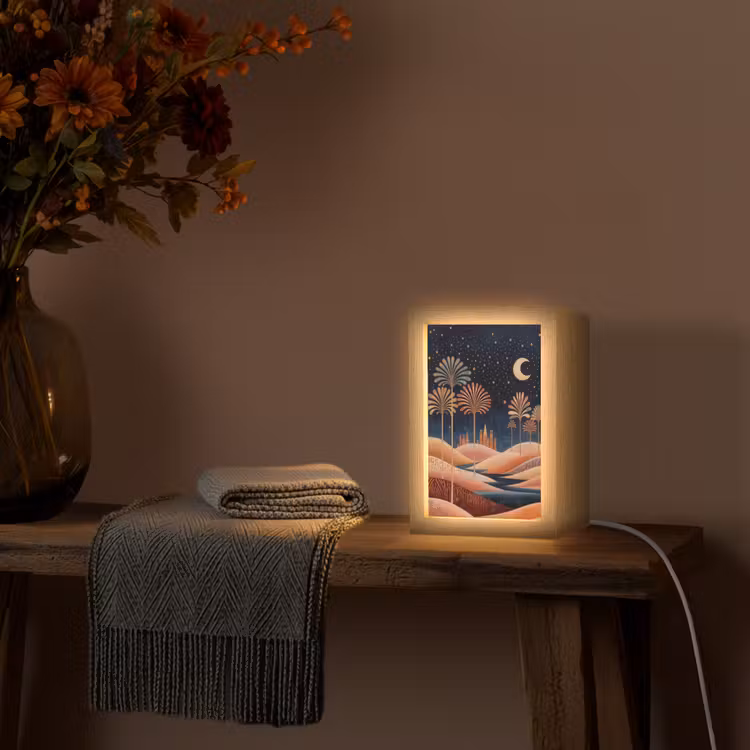 Sterrenhemel - Palmen - Rivier Light Box met kabel (Tafellamp) klein -sfeer4