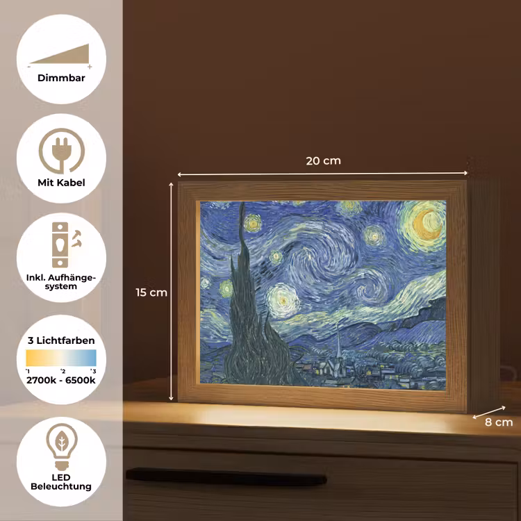 Sterrennacht - Schilderij - Oude meesters - Vincent van Gogh Light Box met kabel (Tafellamp) klein -USP_DE