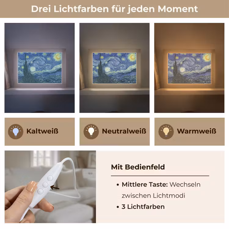 Sterrennacht - Schilderij - Oude meesters - Vincent van Gogh Light Box met kabel (Tafellamp) klein -USP_lichtkleurDE