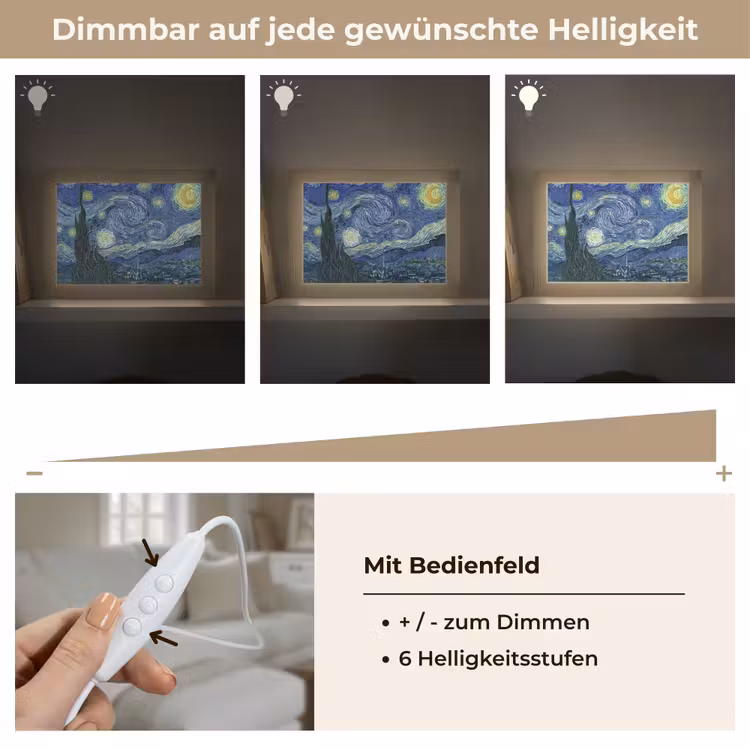 Sterrennacht - Schilderij - Oude meesters - Vincent van Gogh Light Box met kabel (Tafellamp) klein -USP_dimbaarDE