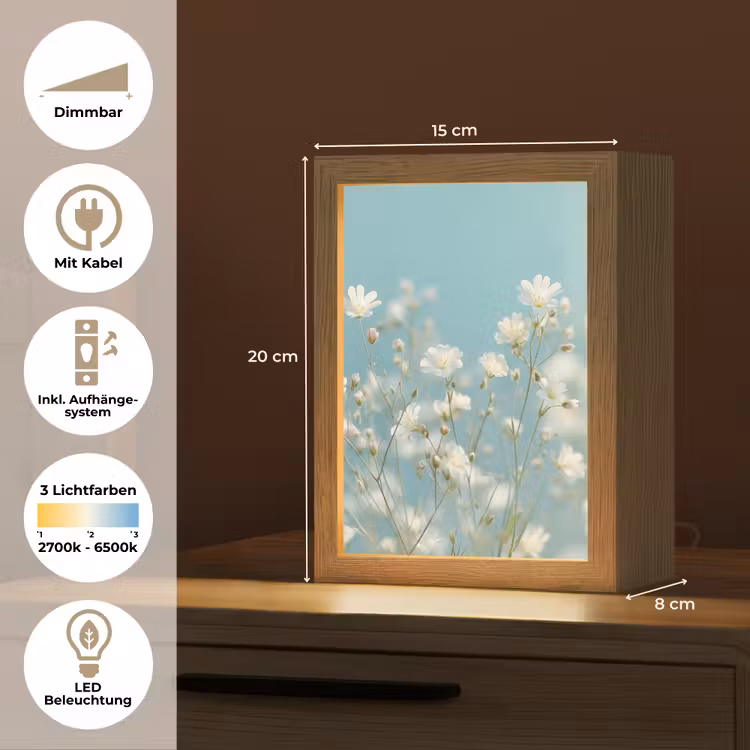 Stengels - Bloemen - Lucht - Wit Light Box met kabel (Tafellamp) klein -USP_DE