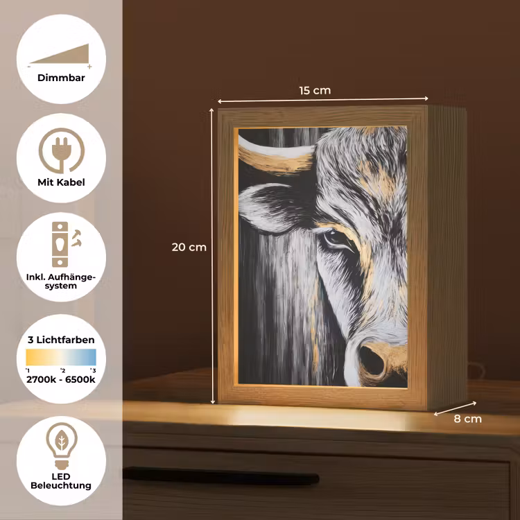 Stier - Hoorns - Snuit - Goud Light Box met kabel (Tafellamp) klein -USP_DE