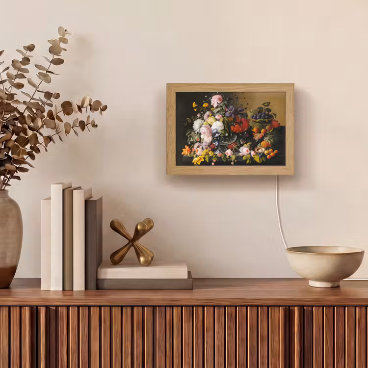 Stilleven met bloemen en fruit - Kunstwerk - Oude meesters Light Box met kabel (Tafellamp) klein -sfeer2