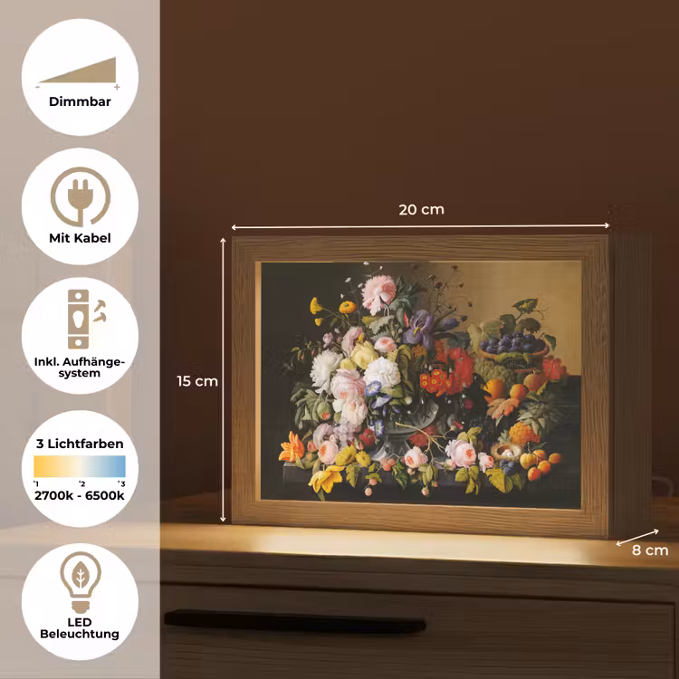 Stilleven met bloemen en fruit - Kunstwerk - Oude meesters Light Box met kabel (Tafellamp) klein -USP_DE