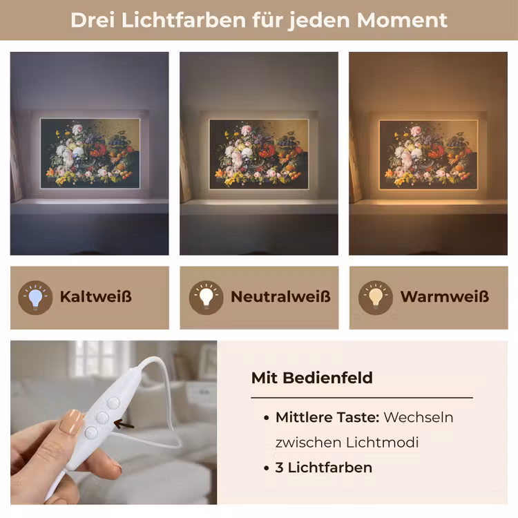 Stilleven met bloemen en fruit - Kunstwerk - Oude meesters Light Box met kabel (Tafellamp) klein -USP_lichtkleurDE