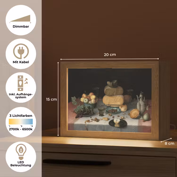 Stilleven met kazen - Kunstwerk - Oude meesters Light Box met kabel (Tafellamp) klein -USP_DE