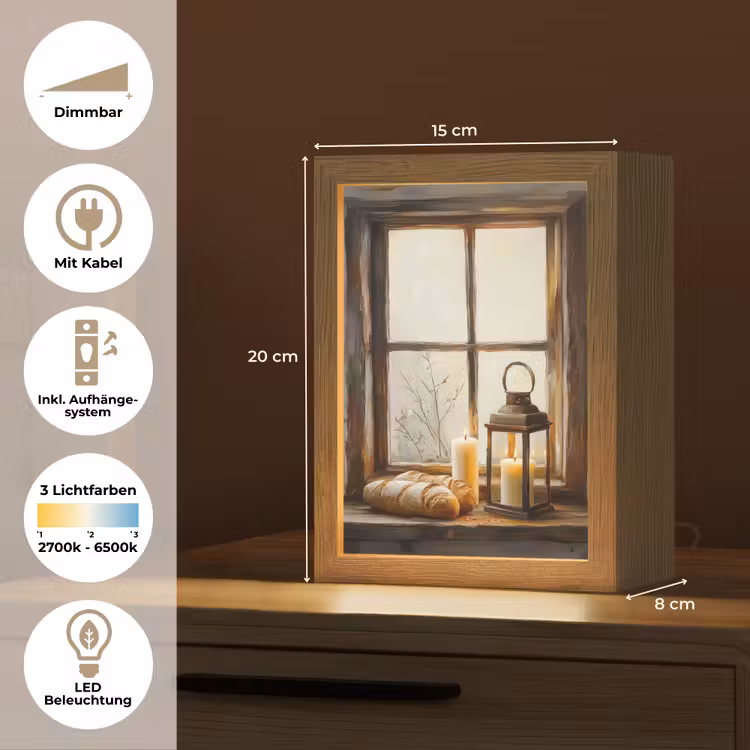 Stilleven - Rustiek - Kaarsen - Broden - Raam Light Box met kabel (Tafellamp) klein -USP_DE