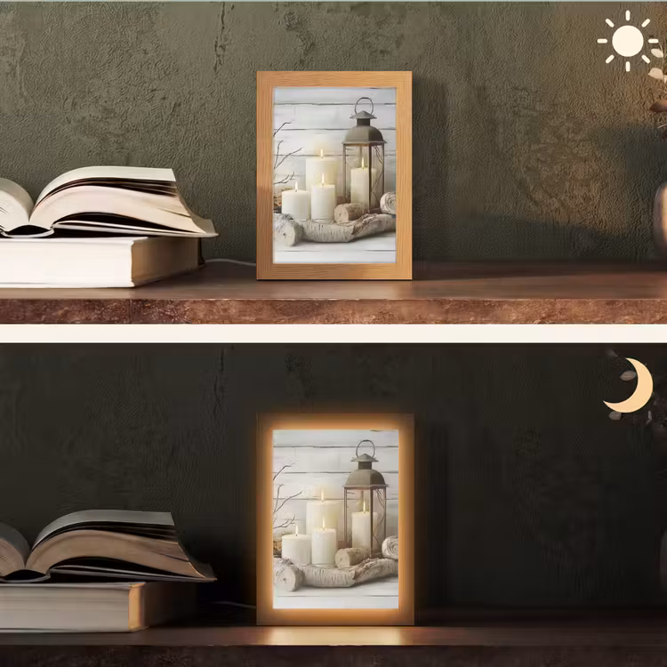 Stilleven - Wit - Kaarsen - Rustiek - Natuur Light Box met kabel (Tafellamp) klein -sfeer3