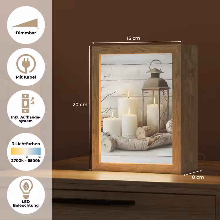 Stilleven - Wit - Kaarsen - Rustiek - Natuur Light Box met kabel (Tafellamp) klein -USP_DE