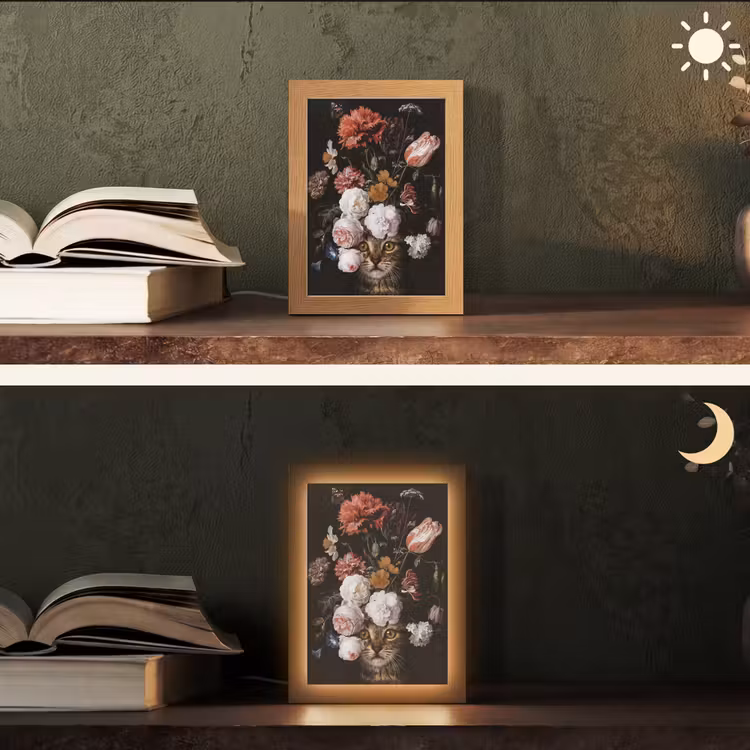Stilleven met bloemen - Jan Davidsz de Heem - Kat Light Box met kabel (Tafellamp) klein -sfeer3